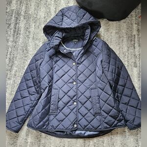 Jones New York Women's Blue Lightweight Quilted Jacket with Hood - Size XL